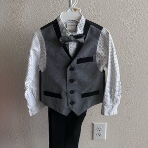 Gray and Black Vest Suit Set with Bow Tie